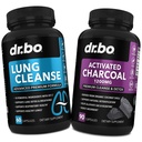 Capsule Lung Cleanse & Charcoal activate - Suplimente respiratorii & Pastile organice de nucă de cocos Charcoal pentru gaz de stomac și suport de balonare - Dezintoxicare vegetală pentru plămâni, Bronhial Health & Gut
