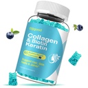 Gume Biotin cu colagen, Keratina, Acid hialuronic, Vitamina pentru piele, cresterea parului, unghii, Femei Bărbaţi Adulţi Copii - 60 Gume aroma de afine