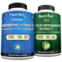 Nutrivein Premium Berberine 1200mg & Citrus Bergamot extract 1400mg Bundle - Ceylon Scorțișoară & 25:1 Extract Bergamia - Managementul greutății și suport imunitar Plus Sănătatea inimii - 120 capsule fiecare
