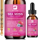Sea Moss Liquid Drops - Organic Black Seed Oil Irish Sea Moss Gel with Burdock Root, Bladderwrack, Elderberry, Vitamin C, D3, 6X Stronger Seamoss Gel for Digestive, Hair Health - Vegan