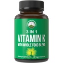 Vitamina K cu Whole Food Blend de 25+ legume si fructe pentru absorbtie Max. Suplimentul capsulelor Vegane. Vitamine K1, K-2 MK4 + K2 Natto MK7. Alternative la picături, gume. VIT K cu K 2 și MK-7