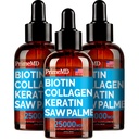 PrimeMD 4-in-1 Liquid Biotin Colagen Keratin Saw Palmetto picături (3 ambalaj) Bundle - 25000mcg Nails și vitamine din piele pentru femei și bărbați - 2 Fl Oz Each, Pepene verde aroma, gluten-free, non-GMO
