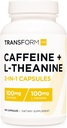 TransformHQ Cafeina & L-Theanină (100mg fiecare) 180 Capace - Gluten gratuit, non-GMO