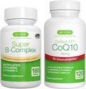 Super B- Complex 180 comprimate + mare absorbţie CoQ10 100mg 120 Softgels Energie Bundle, metilat susţinut de eliberare B Complex + CoQ10 cu vitamina E & D-Limonen, de Igennus