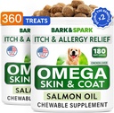 BARK&SPARK (Pachetul de 2 Omega 3 pentru câini - 360 Chews ulei de pește pentru vărsarea câinilor, alergii cutanate, relief mâncărime, tratament pete fierbinți - sănătate comună - Skin & Coat Supplement - EPA&DHA Acidi grași