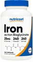 Nutricost Suplimentul Bisglicinat de Fier (25 mg) 240 Capsule - de la Chelat de Bisglicinat Ferous - Ne-GMO & Gluten-Free