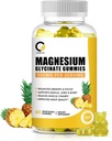 (1 ambalaj) Gumiile glicinate de magneziu, Suplimentul de magneziu de mare absorbție cu calciu și vitamine, Support Bone, Musculare, Noapte, Memorie & Mood, Vegan, Non-GMO, 60 Contes, Ananas Flavor