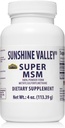 Sunshine Valley® Super MSM Supliment - Metilsulfonilmetan MSM Cristale Pulbere pentru suport comun, Nails, Hair & Skin Health - 100% pulbere pura, Nearomat, Supliment alimentar - 4 oz