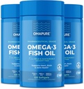 OMAMPURE Suplimente de ulei de pește cu Omega 3 Acidi grași (3 sticle, 120 Softgels) - EPA ridicat, DHA, & IFOS Pastile de ulei de pește suport inima și sănătatea comună - ulei de pește fără burple promovează funcția creierului