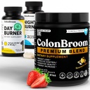 ColonBroom Premium Psyllium Husk Powder, Colon Broom Colon Cleanser Fiber Supliment pentru Blooting Relief & Gut Health + Day & Night Burner Suplimente, Pastile de management al greutății (60 Servings), 3 elemente