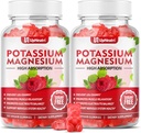 Gume de magneziu de potasiu Supliment pentru adulți Copii, Gume de potasiu fără zahăr Suportă cramps picior și sănătatea imunitară, Gume de magneziu de înaltă absorbție Aroma de zmeură 120 Cts