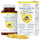Omega 3 Triple Putere EPA Suplimentul DHA - 2500 mg Lemon ulei de pește Burpless - Potență mare 900mg EPA 600mg DHA susține circulatia, creierul, inima, ochi, piele, oase și articulații - 120 Softgels