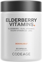 Codaj Vitamine de soc - Blend de elderberry fermentate organice, vitamina C de acid ascorbic și acerola organică Cireșe, vitamina D3, zinc, fructe de pădure Sambucus - 90 capsule