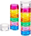 Deke Home - Stackable Pill Organizator (2 Pack), 7 Day Weekly Pill Box Tower cu Twist Lock Compartments, BPA-Free, Travel Medicine Holder & Vitamina Dispenser, Compact & Portable Case, Rainbow Colorat