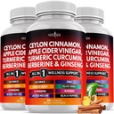 Ceylon Scorțișoară, Turmeric, Oțet de cidru de mere, Ginseng, Aloe Vera, Berberine Plus Banaba, Root Ginger - 180 Conte