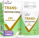 99% Ultra puritate Trans-Resveratrol 1100mg, 3-in-1 Advanced Formula Organic Resveratrol Supliment, Max Antioxidant, Anti-Aging, Skin Health, Reparatii celulare, Boost NAD+, Imune & Energy, 60 Caps