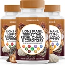 Lions Mane Mushroom Supliment cu Turcia Coada Reishi Cordyceps Chaga cu rădăcină de marshmallow - 180 Conte