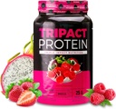 Nurologie Tripact Proteine pulbere - 7-in-1 Masa de inlocuire Shake cu iarba Pudră de proteine Fed Whey, Pea, Orez, Verzi pentru Recuperare si Imunitate musculara, Superberry Aroma, 40 Serviri
