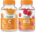 Vitamina C de viață 750mg + vitamina B12, Gume Bundle - mare Tasting, Supliment de vitamine, gluten gratuit, OMG gratuit, Guma de mestecat