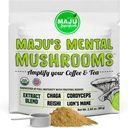 Extract de praf de ciuperci mentale MAJU, Lions Mane puternic, Chaga, Reishi, Cordyceps, Corpuri de fructe pentru cafea, Booster de sistem imunitar, Suplimentul cerebral Nootropic, Memorie, Ciuperci organice