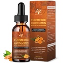 (2 Pack) Curcumina organica cu piper negru si ghimbir - picaturi de extract de turmeric lichid (cu scorțișoară, Rosemary) - Suport de mobilitate și flexibilitate și sănătate digestivă - 1 Fl Oz