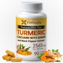 Curcumin turmeric 2565 mg, 90 capsule, 95% curcuminoide și extract de ardei negru BioPerine, supliment turmeric cu rezistență suplimentară, toate capsule naturale și non- 