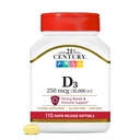 21st Century Vitamina D3 250 mcg (10000 UI) Rapid Release Softgels, 110 Count