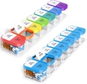 Odaro Extra Large Weekly Pill Organizator, XL Pill Box 7 Ziua AM, Jumbo Medicina Organizator 2 ori O zi pentru a ține zilnic Medicina, Vitamine, și Suplimente, Rainbow & Albastru / Alb (Set de două)