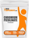 BulkSupplements.com Crom Picolinat 200mcg Pulbere - Suplimente minerale - Gluten & Drojdie Gratuit, 200mcg de crom pe servire, 100g (3.5 oz) (Pachet de 1)