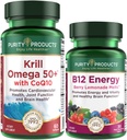 Produse de puritate Bundle - Krill Omega 50+ cu CoQ10 + B-12 Melt de energie - Krill Omega 50+ cu CoQ10 (Oil Krill, ulei de pește, CoQ10, vitamina D) B-12 Berry Melt (Metilcobalamină B12 + B6 + D3 + More)