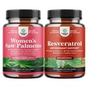 Bundle of Women's Saw Palmetto and Resveratrol Supplement - Saw Palmetto Extract capsule cu Maca Root & Biotin for Hair Loss and AMPK Metabolic Activator for metabolic Boost & Cellular Efficiency