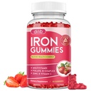 Gume de fier cu multivitamine, Supliment de fier pentru femei si barbati cu zinc, Vitamina B Complex & C, B12, Folat - Blood Builder & Energy Support pentru adulti si copii - Aroma de capsuni, 60 gume Vegane
