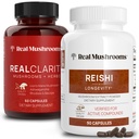 Ciuperci reale RealClarity (60ct) și Reishi (90ct) Capsule Bundle - supliment de ciuperci pentru Claritatea Mentala, Focus, Relaxare, Somn & Longevity - Vegan, Non-GMO, Niveluri verificate de Beta-Glucani
