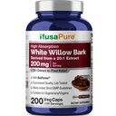 NusaPure White Willow Bark 20:1 Extract, 200 mg echivalent cu 4000 mg, 200 Veggie Capsule, Max Putere, (non-GMO, Vegan)