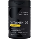 Cercetare sportivă Vitamina D3 1000iu (25mcg) Infuzat cu ulei de nucă de cocos ~ Suport imun și osos ~ non-GMO verificat, Soy & Gluten gratuit (360 Mini lichid Softgels)