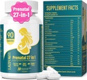Vitamine prenatale pentru femei Multivitamine postnatale cu acid folic DHA Choline pentru gravide şi alăptare Femei Niacinamidă Biotină şi Minerale 27 în 1 Supliment 90 Capsule-30 Serviri