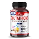Supliment Glutatione Forma redusa activa, imbogatit cu Resveratrol, NAC, Colagen, Acid hialuronic, Vitamina C - Antioxidant avansat pentru imunitate si detox 150 Capsule