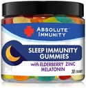 Imunitate absolută - Gume de dormit din zinc și elderberry cu melatonină, 100% ajutor de somn fără medicamente, suport sistem imunitar, adulți și copii 30ct