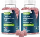 Gume de zinc de calciu Viteey de magneziu cu vitamina D3 - suporta sanatatea osoasa, nervi si functie imuna - zinc de calciu D3 pentru adulti si adolescenti - OMG-uri libere - Gummy aroma de zmeura