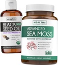 Black Seed Oil Liquid & Sea Moss (2-Month Supply) Sea & Seed Fusion Bundle - Black Seed Seed Oil Liquid (16fl.oz) Premium Cold-Pressed Clack Cumin Seed Oil & Organic Irish Sea Moss with BioPerine - Vegan
