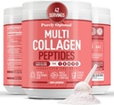Pur Optimal Multi Colagen pulbere pentru femei - 5 tipuri Colagen peptide hidrolizate cu Biotin & Acid hialuronic pentru păr, piele, unghii, oase și articulații - Nearomate, Easy Mixing, 42 Serviri