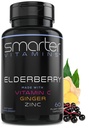 Capsule de elderberry mai inteligente + vitamina C + ghimbir & zinc, Suplimentul plantei, puternic Black Elder Berry extract de antioxidant vitamina, 60 Vegan pastile