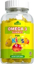 ALFA VITAMINS Omega 3 copii Gumies, Suportă dezvoltarea creierului, Heart Health & Vision, Ușor de mestecat, Omega 3 Supliment pentru copii, Orange Arostat, Fără Gust Fishy, 3 Gumies Daily, 60 Gummies