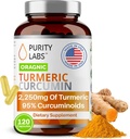 Puritate Labs Organic Turmeric Curcumina Supliment cu Piperina 2,250 MG/Serving 