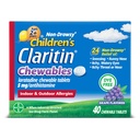 Claritin Medicina de Alergie pentru copii, 24 de ore Loratadină 5 mg comprimat masticabil, Antihistamina pentru copii Vârsta 2 ani şi mai mare, Aroma de struguri, 40 comprimate