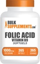 BulkSupplements.com Acid folic Softgels - Vitamina B9, Acid folic 1000 mcg, Supplement Folate - Gluten Free, 1 Softgel per Serving, 365 Conte (Pachet de 1)
