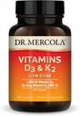 Dr. Vitamine Mercola D3 & K2 Doza scăzută - Menţineţi nivelurile de vitamina D - Susţine sănătatea imună şi osoasă - MenaQ7 Chickpea-Sourced K2 - Non-GMO, Gluten-Free & Soy-Free - 30 capsule (30 Servings)