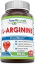 Pure Naturales L-Arginină 500 Mg Capsule, Susţine sănătatea cardiovasculară, Susţine funcţia imună sănătoasă şi sănătatea hormonală, promovează circulaţia sănătoasă (120)