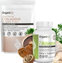 Organixx Clean Source Colagen Powder, 20 Servings & Organic Mushroom Supplement (60 Vegetarian Capsule)