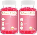 Gume de colagen Biotin - Suporturi parul, piele & unghii cresterea parului Anti imbatranire Care Gummy vitamine masticabile, Vegan, Non-GMO, Gluten gratuit, Gelatină Flavor capsuni 120 Conte, roz